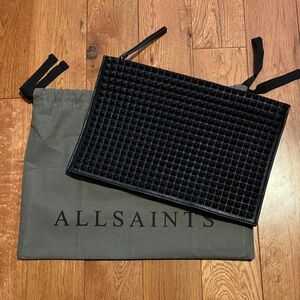 NWOT AllSaints Black studded leather Clutch